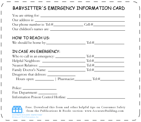 PDF Download: Babysitter Information Card